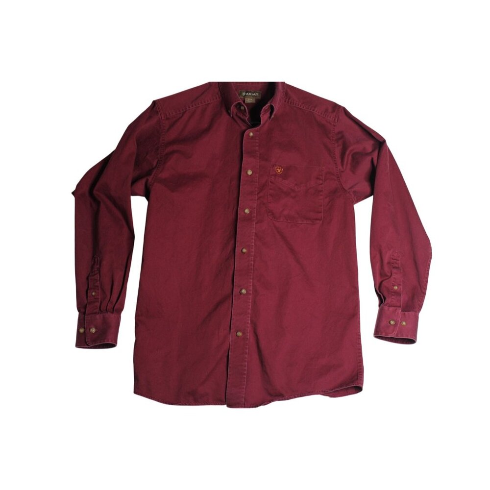 Ariat L/S Burgundy Button Front Solid Work Shirt Mens Small